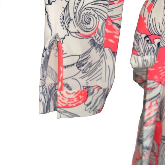 Julie Brown NYC Milo Wrap Shirt Dress in Neon Coral Pink Shell Print - L - Picture 10 of 13